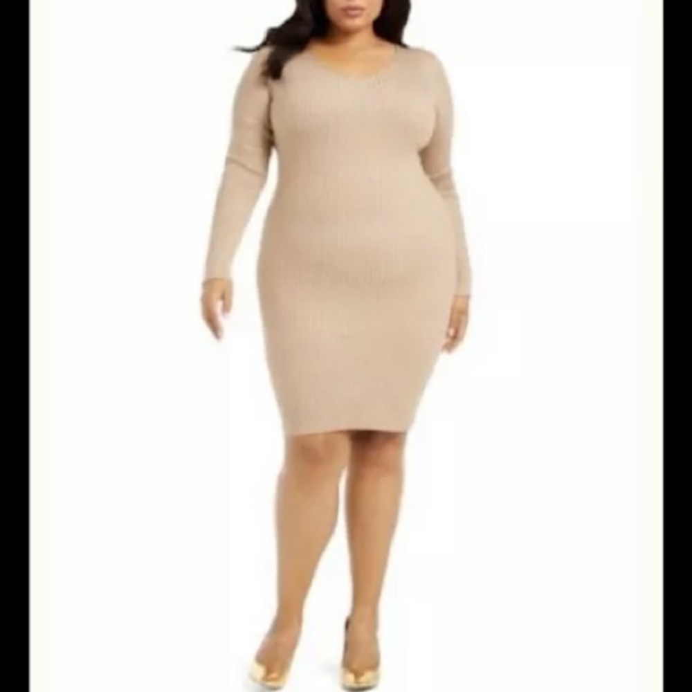 Planet Gold Lace Up Back Almond Gold Dress Ribbed Bodycon 2X